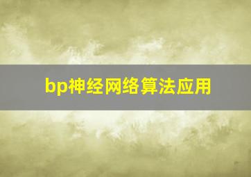 bp神经网络算法应用