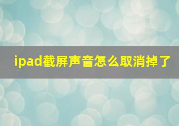 ipad截屏声音怎么取消掉了