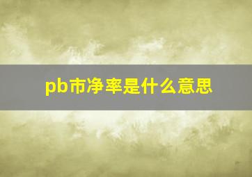 pb市净率是什么意思