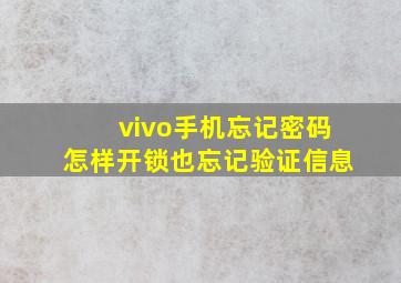 vivo手机忘记密码怎样开锁也忘记验证信息