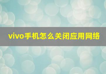 vivo手机怎么关闭应用网络