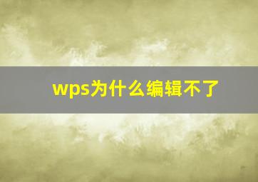 wps为什么编辑不了