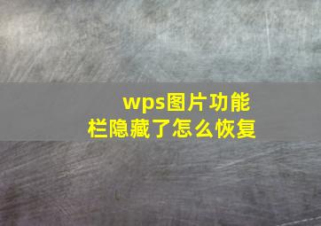 wps图片功能栏隐藏了怎么恢复