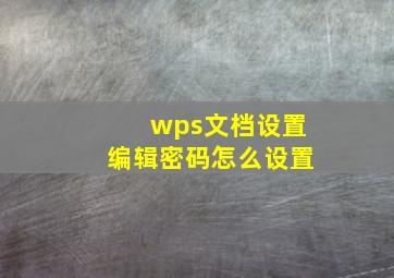 wps文档设置编辑密码怎么设置