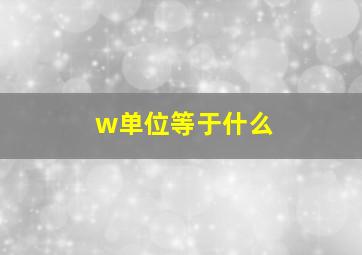 w单位等于什么