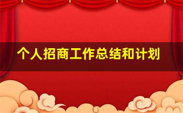 个人招商工作总结和计划