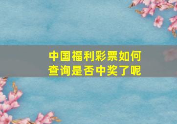 中国福利彩票如何查询是否中奖了呢