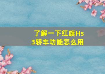 了解一下红旗Hs3轿车功能怎么用