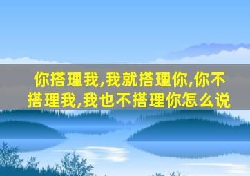 你搭理我,我就搭理你,你不搭理我,我也不搭理你怎么说