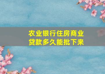 农业银行住房商业贷款多久能批下来