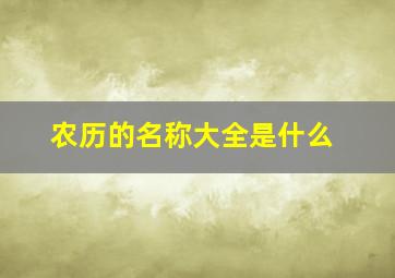 农历的名称大全是什么