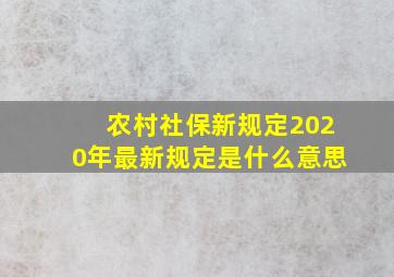 农村社保新规定2020年最新规定是什么意思