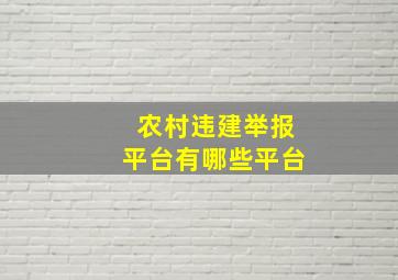 农村违建举报平台有哪些平台