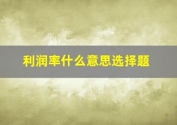 利润率什么意思选择题