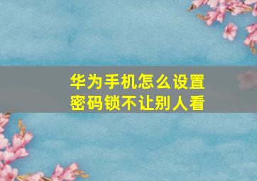 华为手机怎么设置密码锁不让别人看