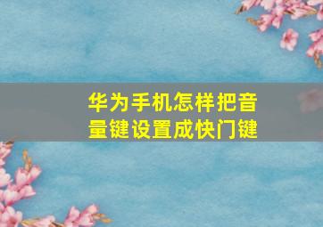 华为手机怎样把音量键设置成快门键