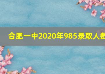 合肥一中2020年985录取人数