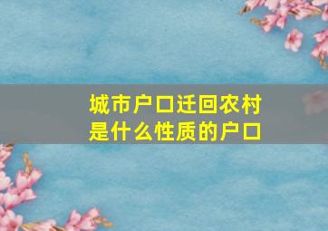 城市户口迁回农村是什么性质的户口