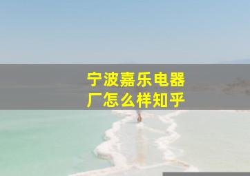 宁波嘉乐电器厂怎么样知乎