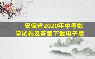 安徽省2020年中考数学试卷及答案下载电子版