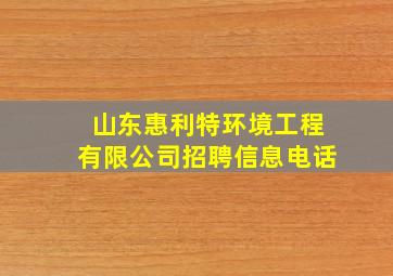 山东惠利特环境工程有限公司招聘信息电话