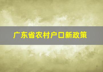 广东省农村户口新政策