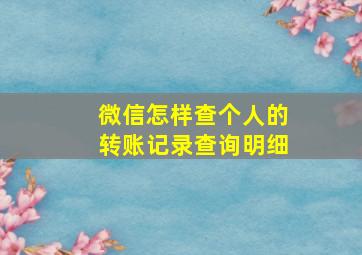 微信怎样查个人的转账记录查询明细