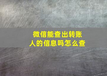 微信能查出转账人的信息吗怎么查