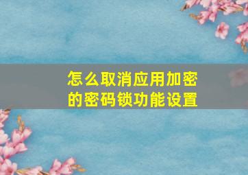 怎么取消应用加密的密码锁功能设置