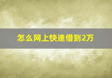 怎么网上快速借到2万