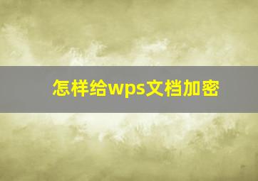 怎样给wps文档加密