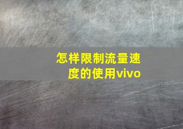 怎样限制流量速度的使用vivo