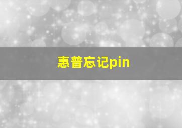 惠普忘记pin