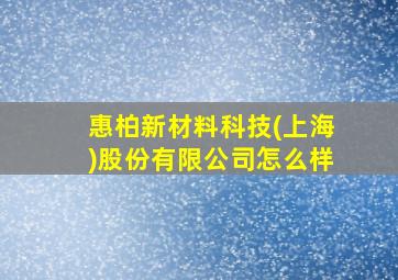 惠柏新材料科技(上海)股份有限公司怎么样