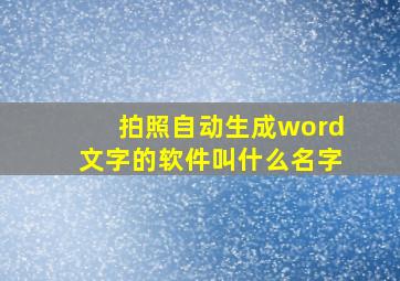 拍照自动生成word文字的软件叫什么名字