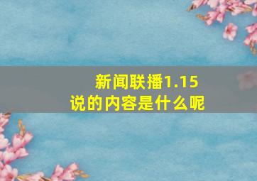 新闻联播1.15说的内容是什么呢