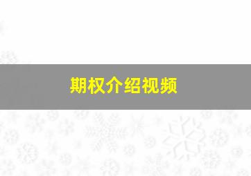 期权介绍视频