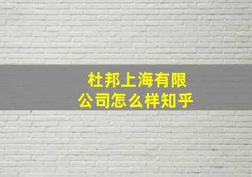 杜邦上海有限公司怎么样知乎