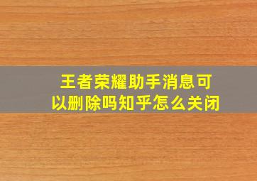 王者荣耀助手消息可以删除吗知乎怎么关闭