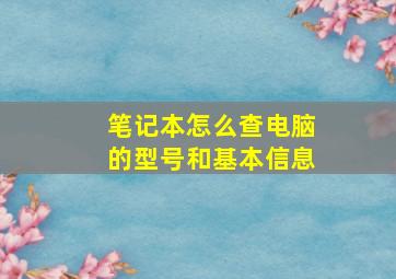 笔记本怎么查电脑的型号和基本信息