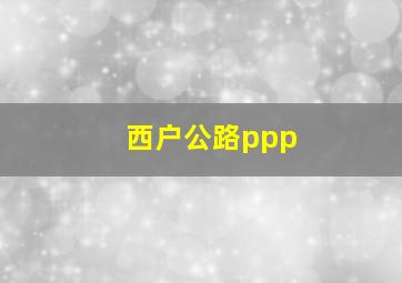 西户公路ppp