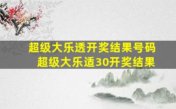 超级大乐透开奖结果号码超级大乐适30开奖结果