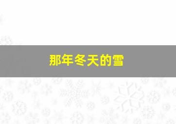 那年冬天的雪